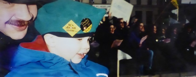 H and Craig at a Supporting Public Education Rally, 2002